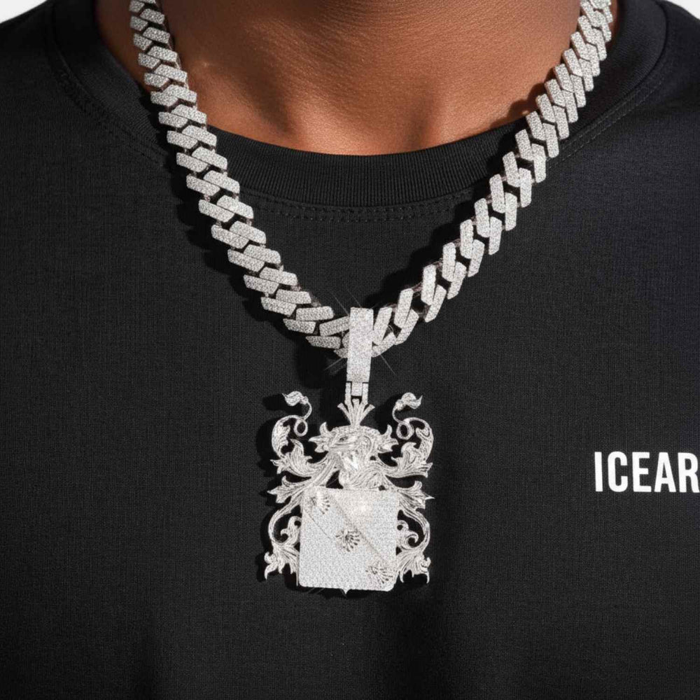 coat of arms home custom logo moissanite pendant 14k gold icecartel model1