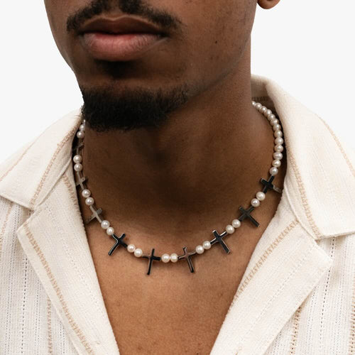 cross pearl necklace model