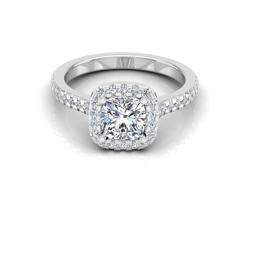 thumbnail image 2 of CUSTOMIZE JEWELS 1.1 Carat Cushion Moissanite Engagement Ring - Hidden Halo With Natural Diamonds In 14k Gold 2 of 12