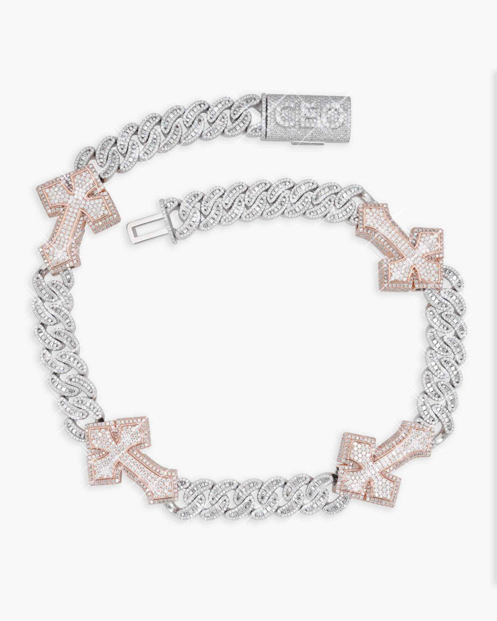 custom clasp 15mm moissanite baguette cross miami cuban link chain 14k gold icecartel UP