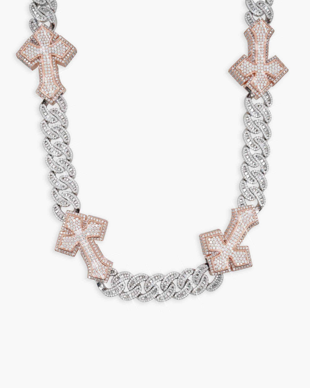 custom clasp 15mm moissanite baguette cross miami cuban link chain 14k gold icecartel front