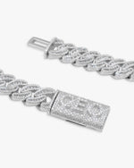 CUSTOM CLASP 15MM Moissanite Baguette Cross Miami Cuban Link Chain 14K Gold - White Gold