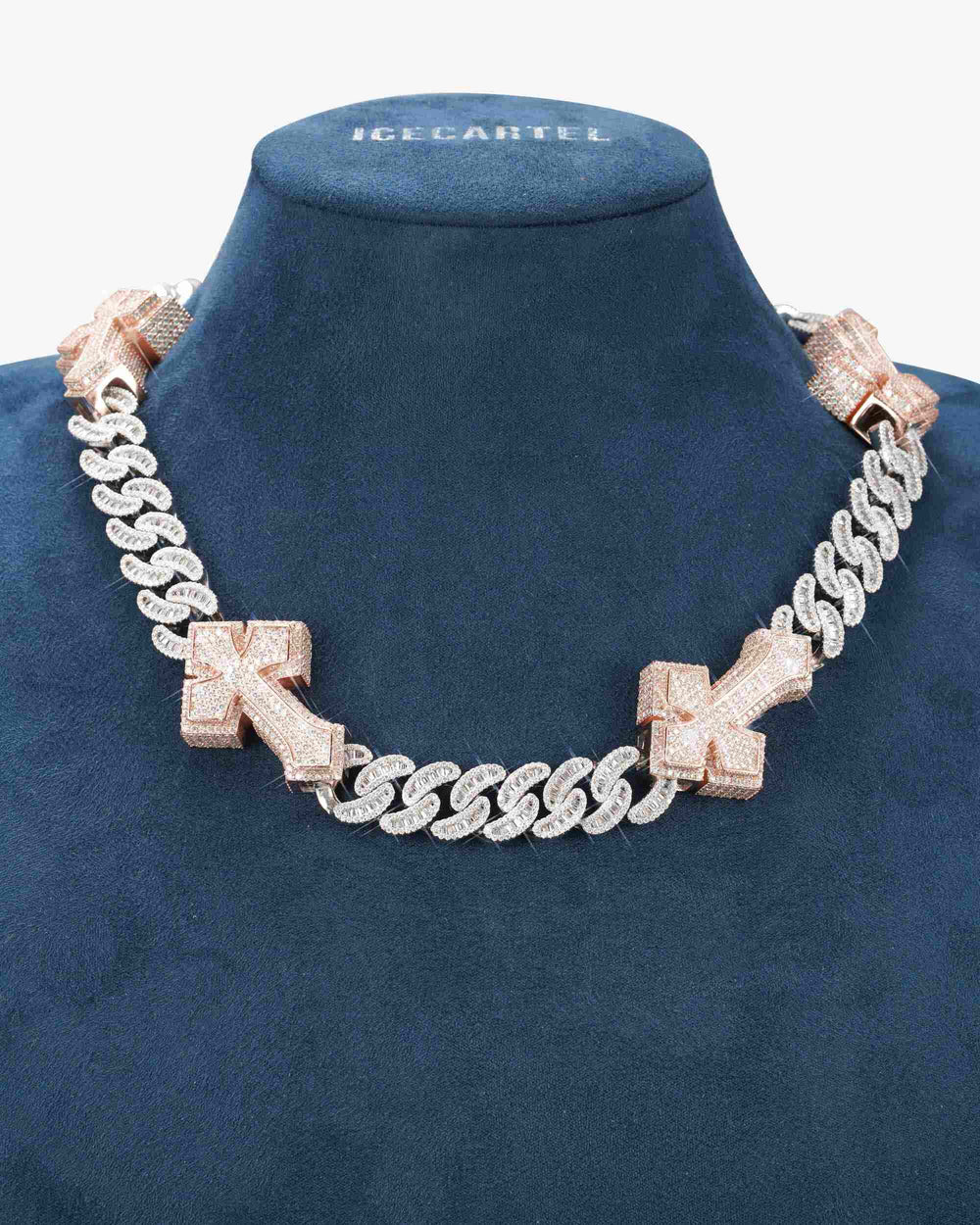 custom clasp 15mm moissanite baguette cross miami cuban link chain 14k gold icecartel neck