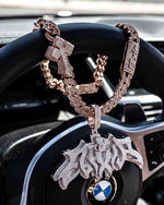 CUSTOM CLASP 15MM Moissanite Baguette Cross Miami Cuban Link Chain 14K Gold - Rose Gold