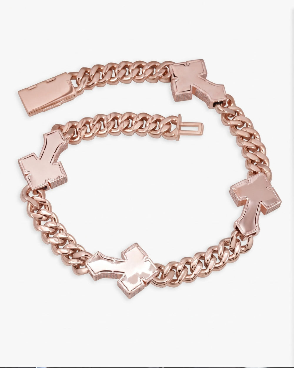CUSTOM CLASP 15MM Moissanite Baguette Cross Miami Cuban Link Chain 14K Gold - Rose Gold