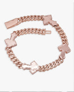 CUSTOM CLASP 15MM Moissanite Baguette Cross Miami Cuban Link Chain 14K Gold - Rose Gold