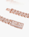 CUSTOM CLASP 15MM Moissanite Baguette Cross Miami Cuban Link Chain 14K Gold - Rose Gold
