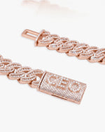 CUSTOM CLASP 15MM Moissanite Baguette Cross Miami Cuban Link Chain 14K Gold - Rose Gold