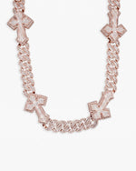 CUSTOM CLASP 15MM Moissanite Baguette Cross Miami Cuban Link Chain 14K Gold - Rose Gold
