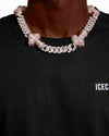 CUSTOM CLASP 15MM Moissanite Baguette Cross Miami Cuban Link Chain 14K Gold - Rose Gold