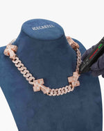 CUSTOM CLASP 15MM Moissanite Baguette Cross Miami Cuban Link Chain 14K Gold - Rose Gold
