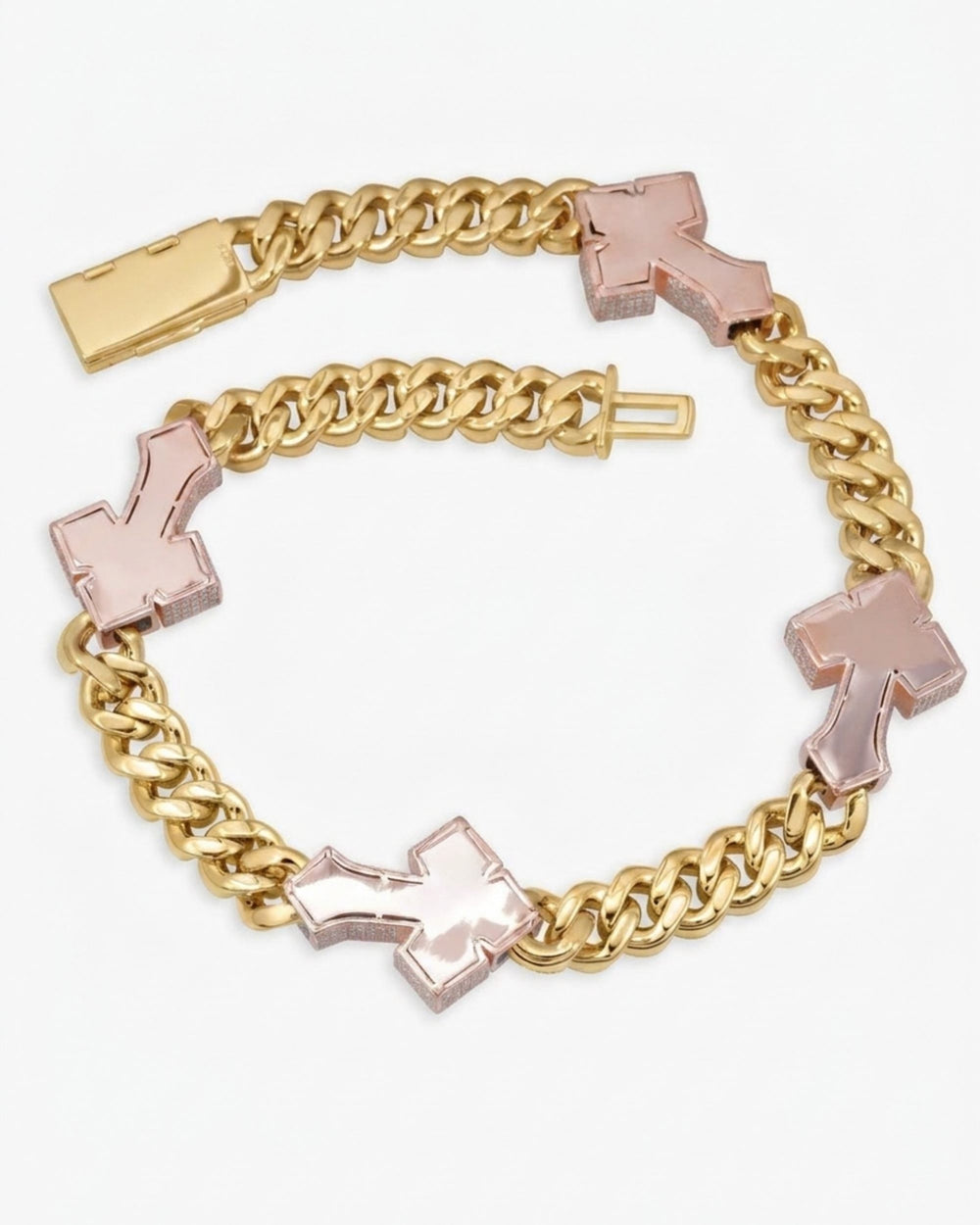 CUSTOM CLASP 15MM Moissanite Baguette Cross Miami Cuban Link Chain 14K Gold - Yellow Gold