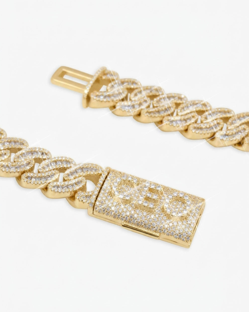 CUSTOM CLASP 15MM Moissanite Baguette Cross Miami Cuban Link Chain 14K Gold - Yellow Gold