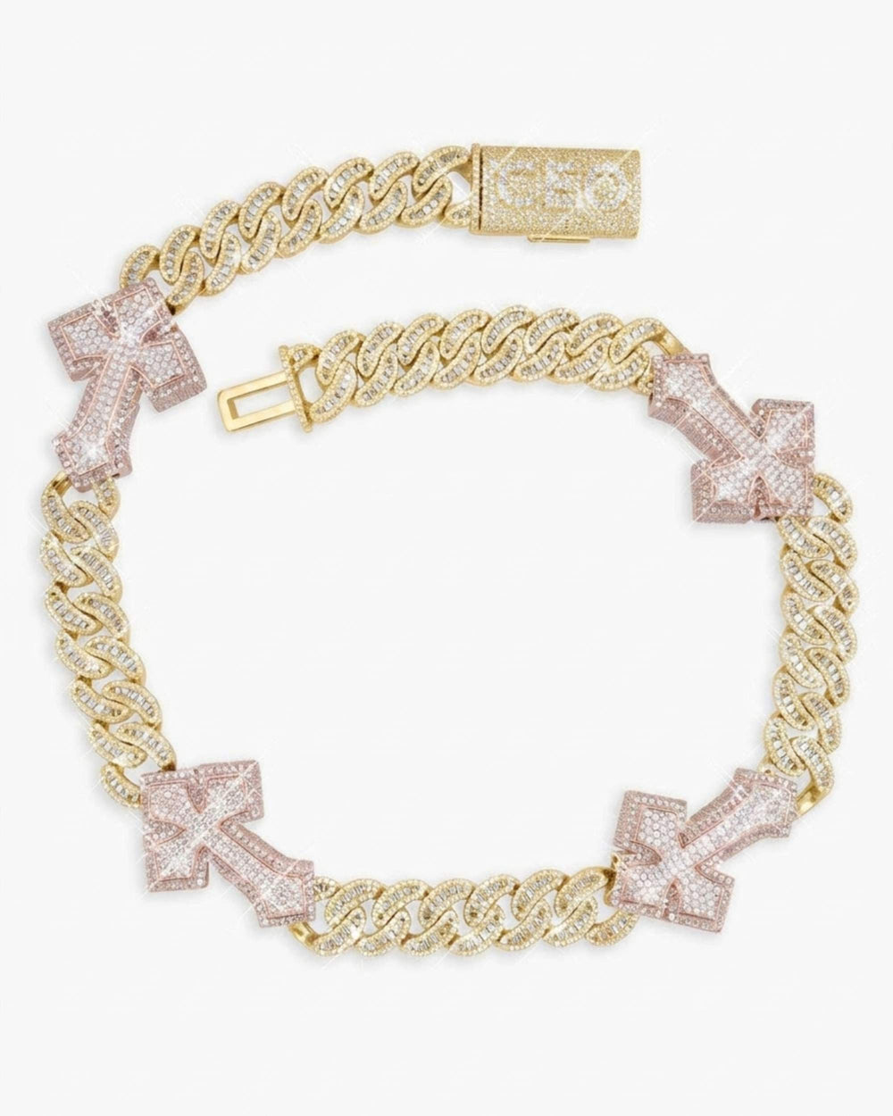 CUSTOM CLASP 15MM Moissanite Baguette Cross Miami Cuban Link Chain 14K Gold - Yellow Gold