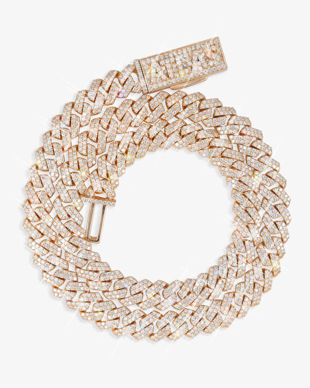 CUSTOM CLASP 2-Row 10MM Moissanite Cuban Link Chain 14K Gold - Rose Gold