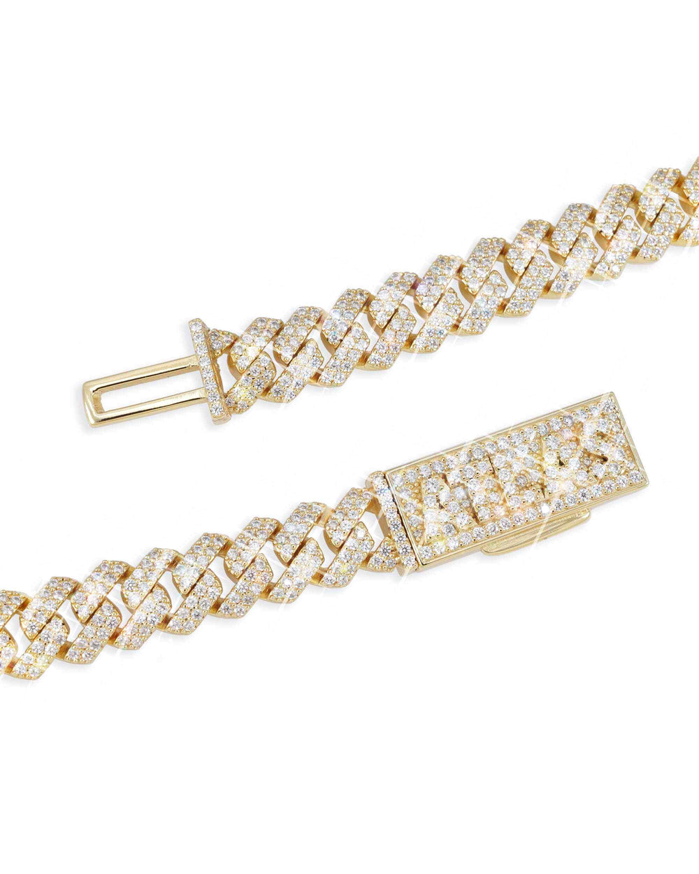 CUSTOM CLASP 2-Row 10MM Moissanite Cuban Link Chain 14K Gold - Yellow Gold