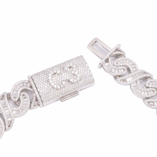 CUSTOM CLASP 20MM Moissanite Baguette Infinity Link Bracelet 14K Gold white clasp