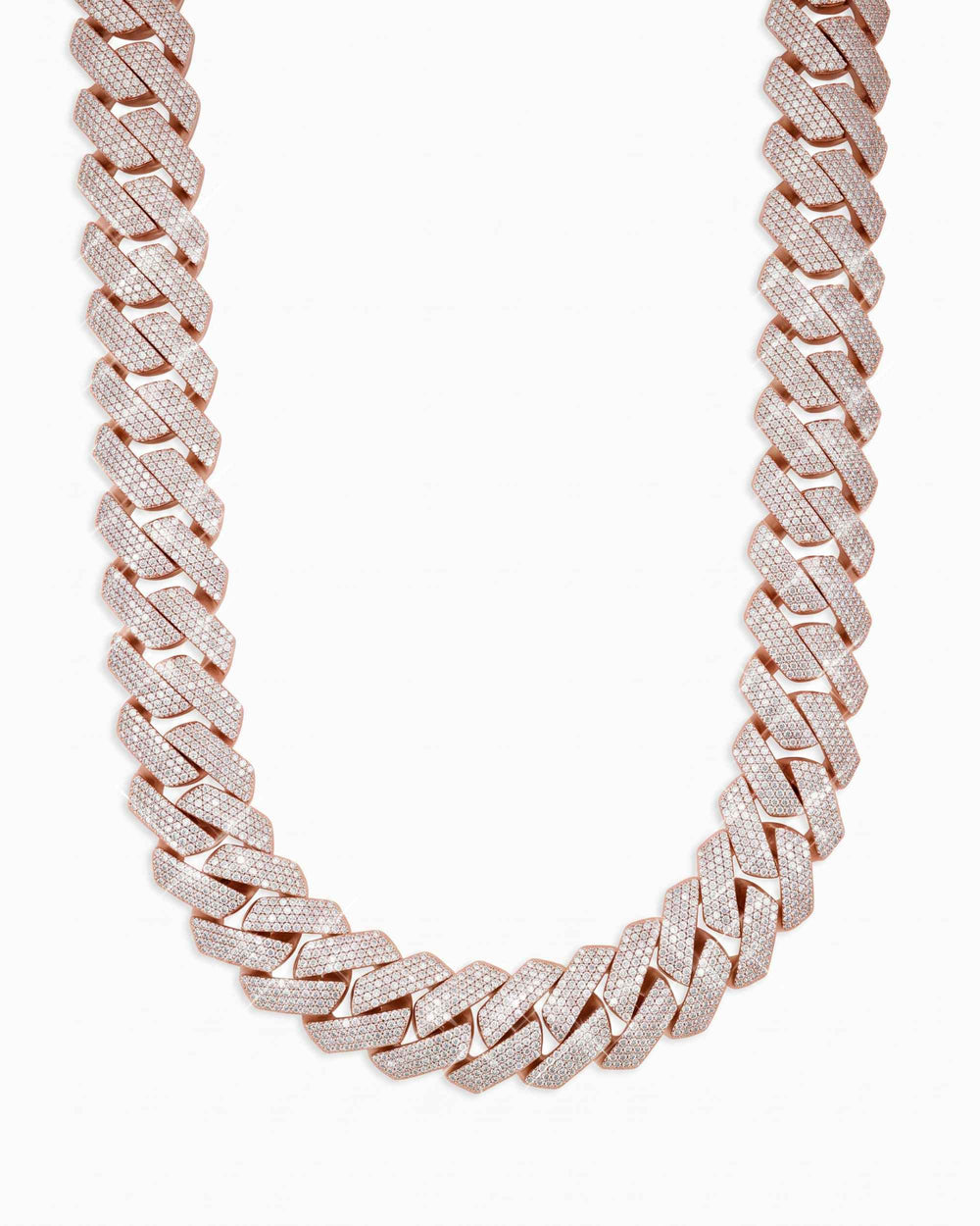 Custom Clasp 4 Row 20MM Moissanite Cuban Link Chain 14K Gold - Rose Gold