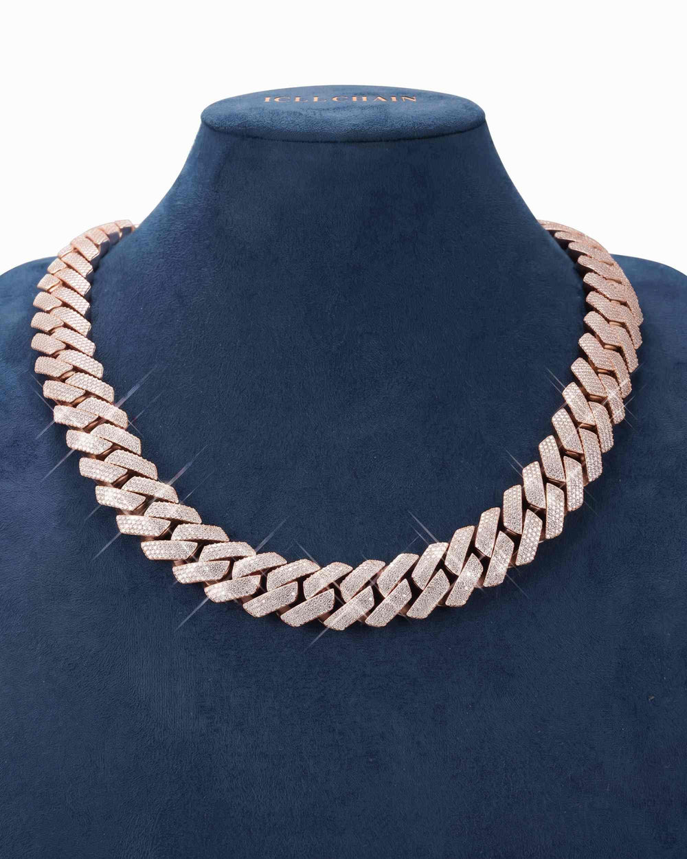 Custom Clasp 4 Row 20MM Moissanite Cuban Link Chain 14K Gold - Rose Gold