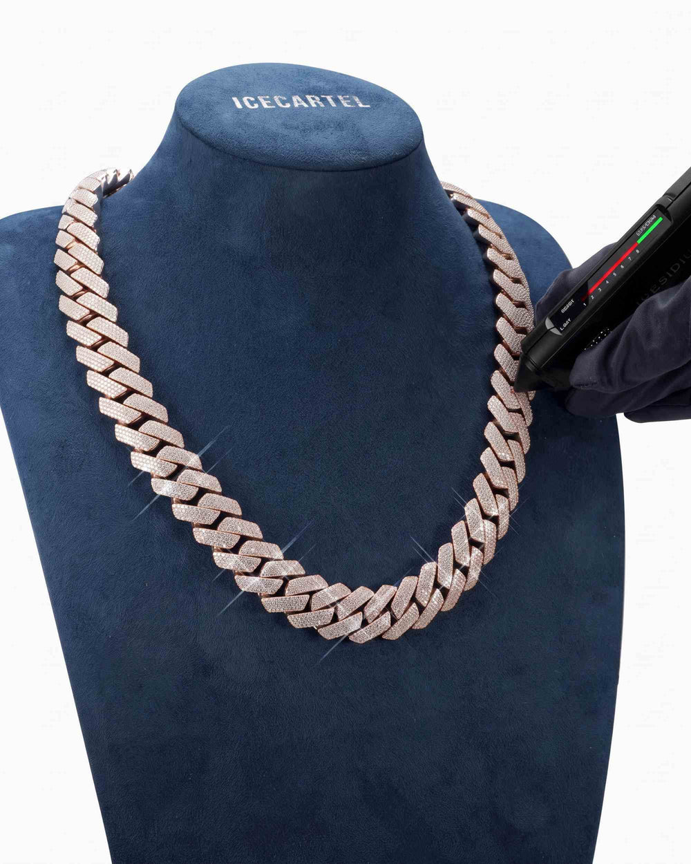 Custom Clasp 4 Row 20MM Moissanite Cuban Link Chain 14K Gold - Rose Gold