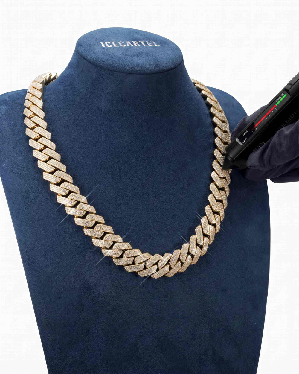Custom Clasp 4 Row 20MM Moissanite Cuban Link Chain 14K Gold - Yellow Gold