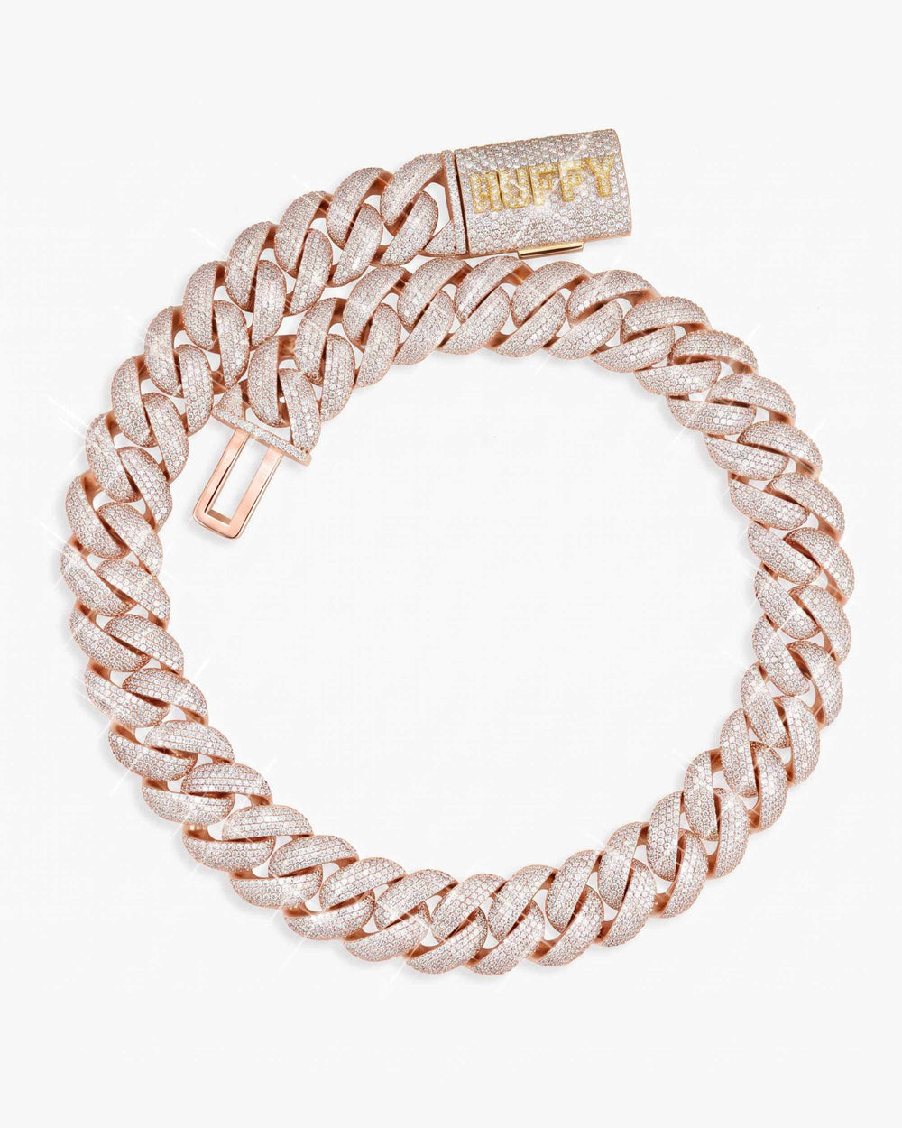CUSTOM CLASP 22MM Moissanite 5 Row Miami Cuban Link Chain 14K Gold - Rose Gold