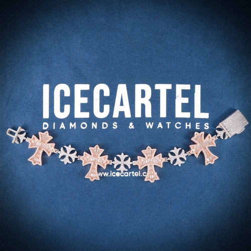 Custom Iced Out Cross Bracelet 14K Gold Full