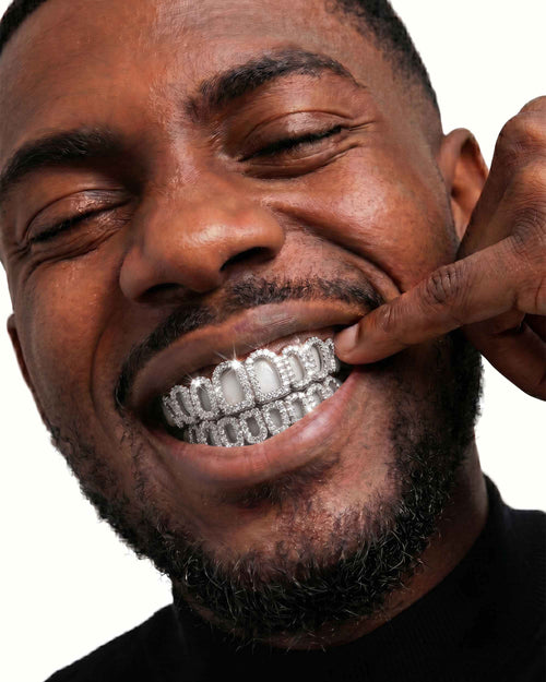 custom diamond open face grillz icecartel white model
