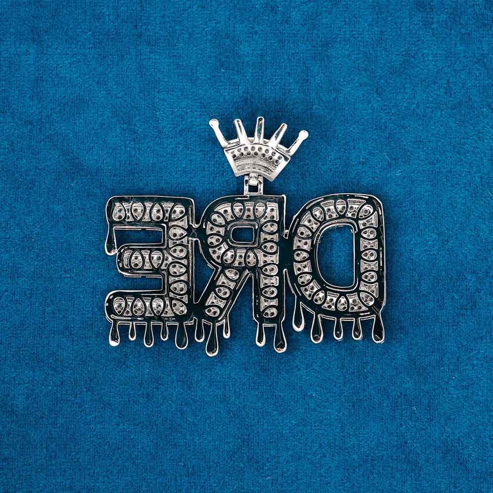 custom drippy letters crown pendant back