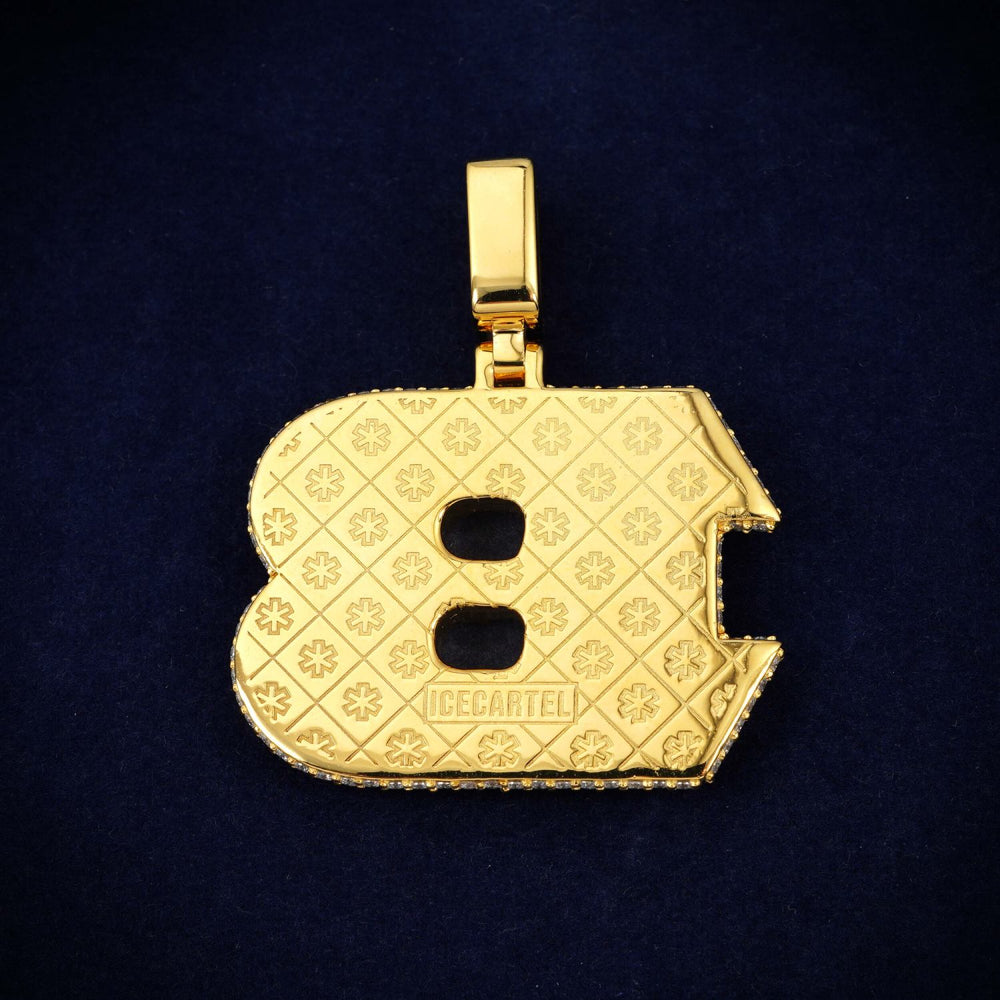 custom fat b moissanite letter pendant 14k gold icecartel back