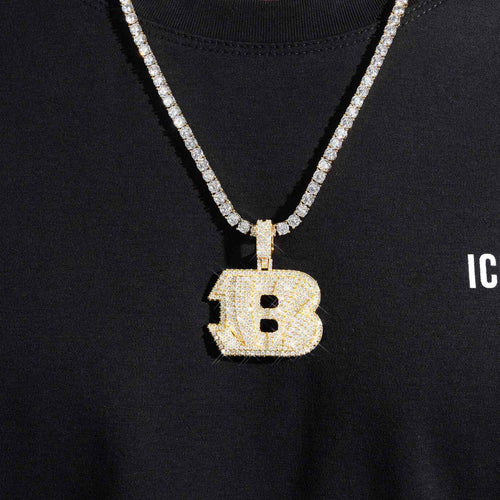 custom fat b moissanite letter pendant 14k gold icecartel model