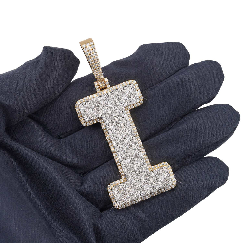 custom i moissanite letter pendant 14k gold icecartel hand1