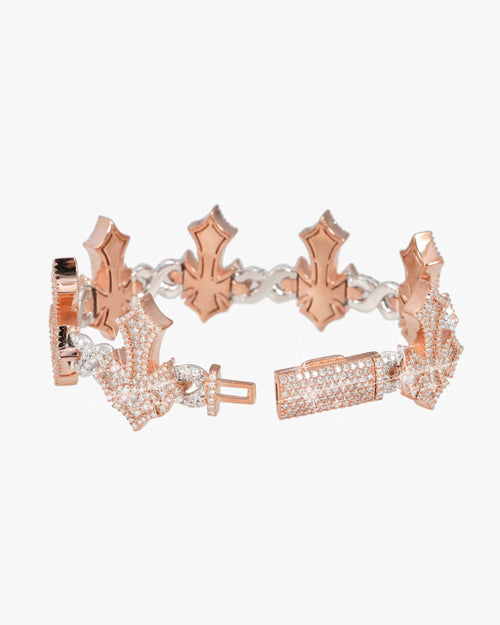 custom iced out cross bracelet 14k gold icecartel px two tone lock