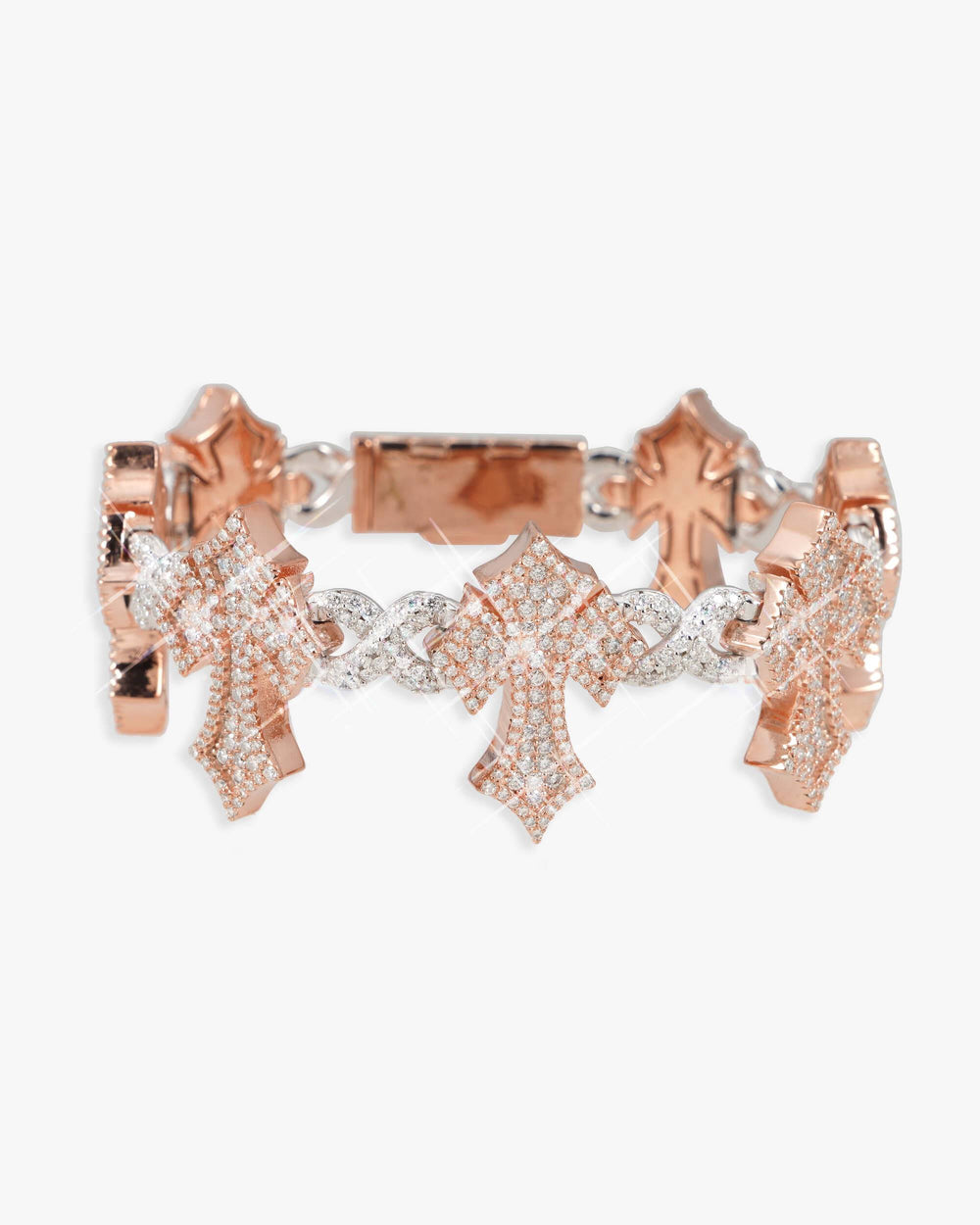 Iced Out Cross Bracelet 14K Gold - Two Tone