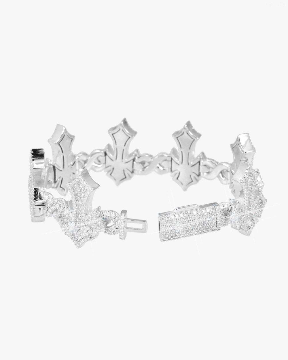 Iced Out Cross Bracelet 14K Gold - White Gold