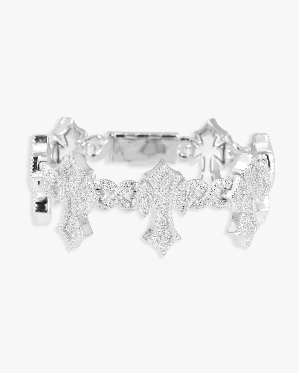 Iced Out Cross Bracelet 14K Gold - White Gold