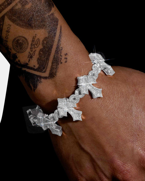 custom iced out cross bracelet 14k gold icecartel px white model