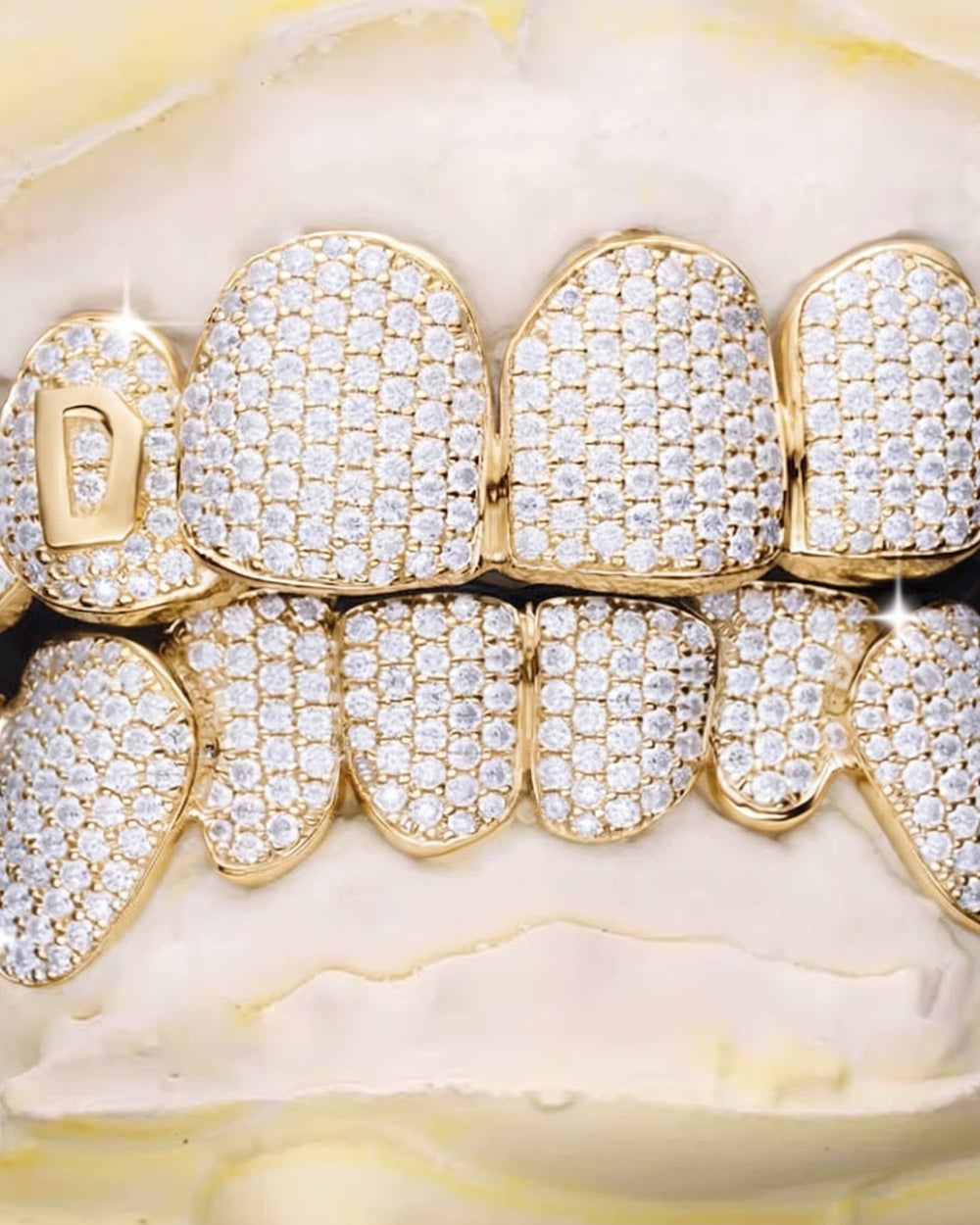 Custom Letter Moissanite Grillz - Yellow Gold