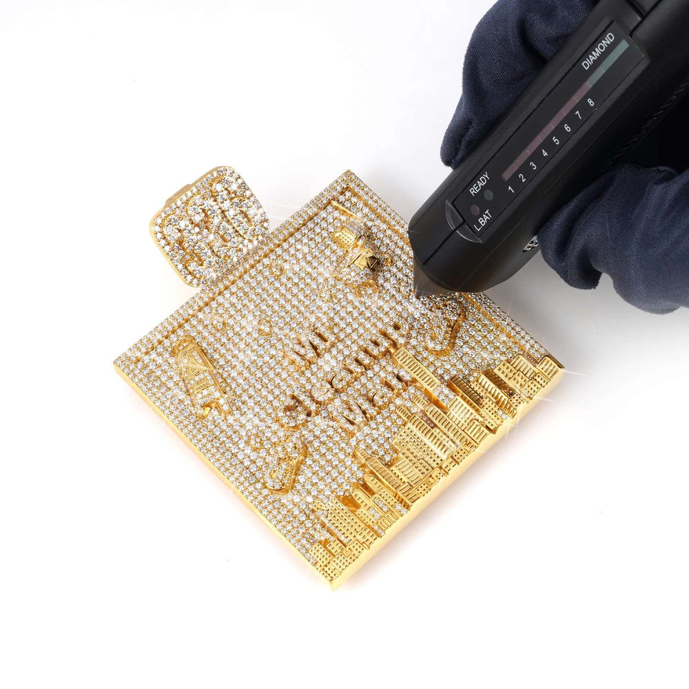custom moissanite city pendant 14k gold icecartel test