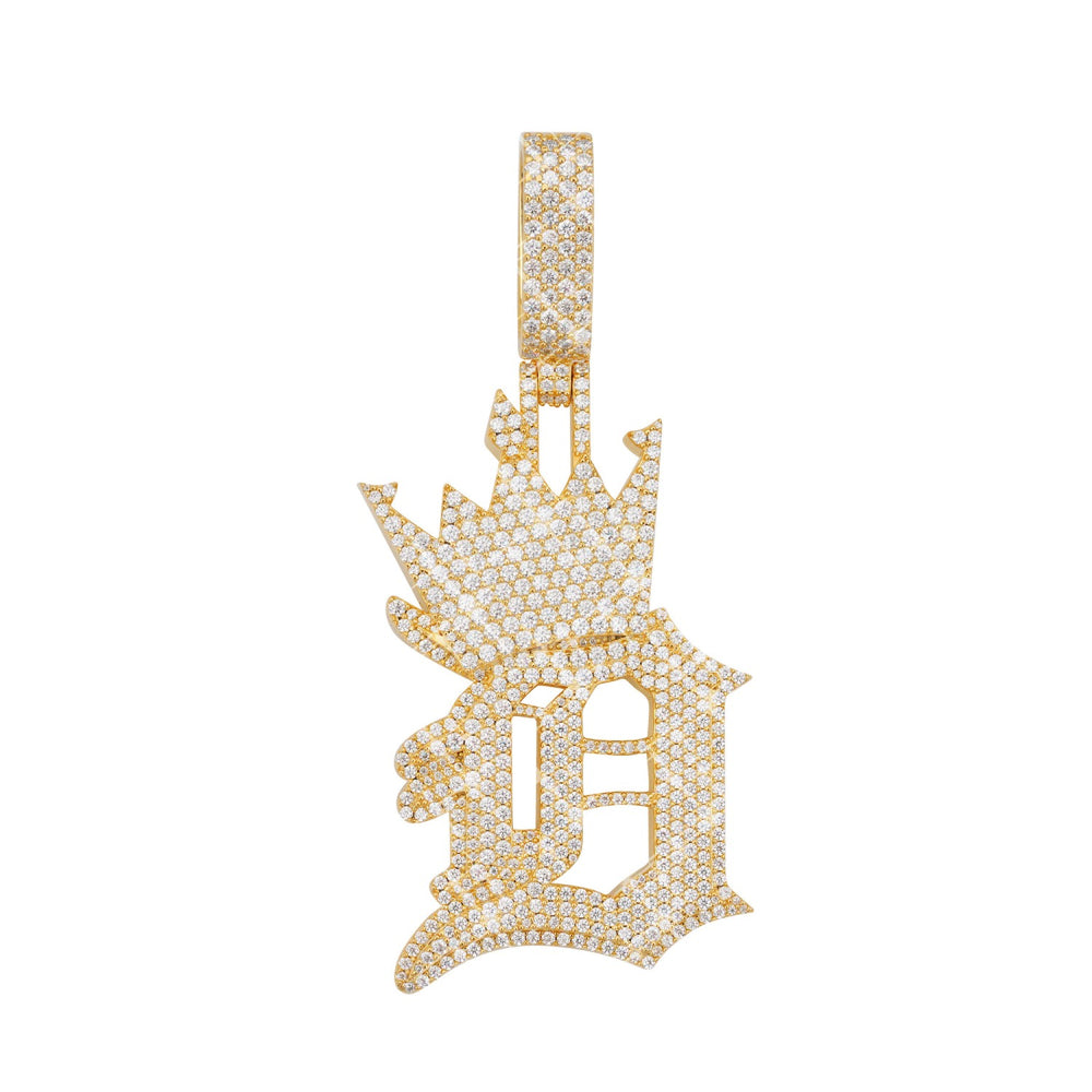 custom moissanite crowned letter d pendant 14k gold icecartel main1