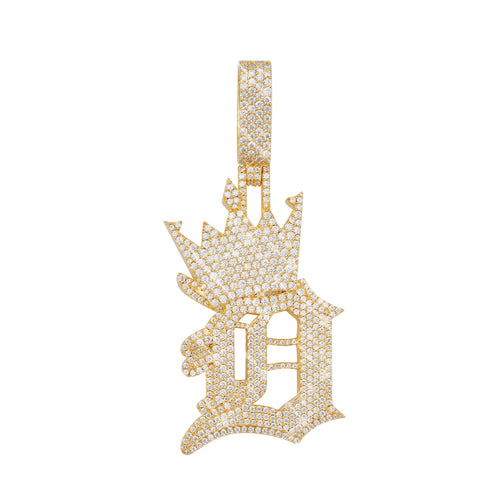 custom moissanite crowned letter d pendant 14k gold icecartel main1