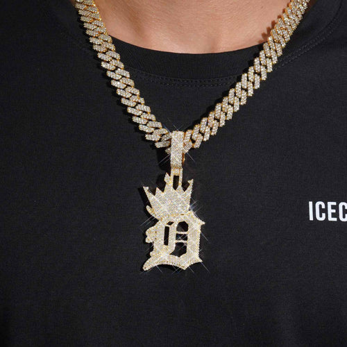 custom moissanite crowned letter d pendant 14k gold icecartel model1