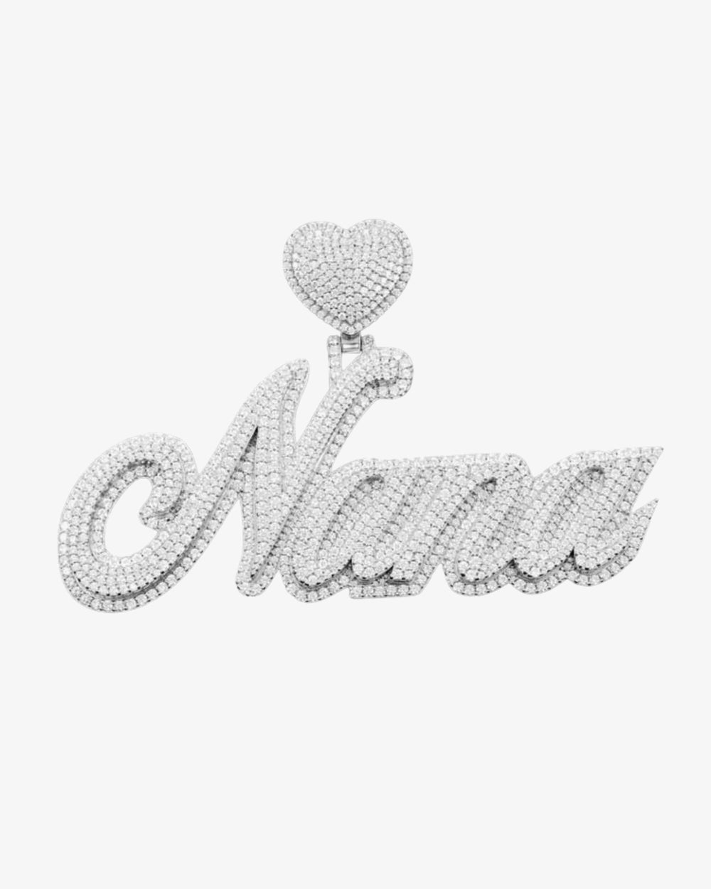 custom moissanite name pendant cursive letters white gold 925 silver front1