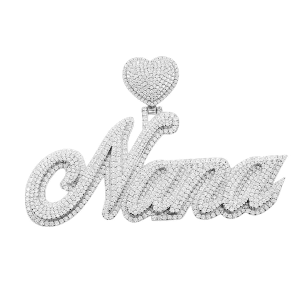 custom moissanite name pendant cursive letters white gold 925 silver front1