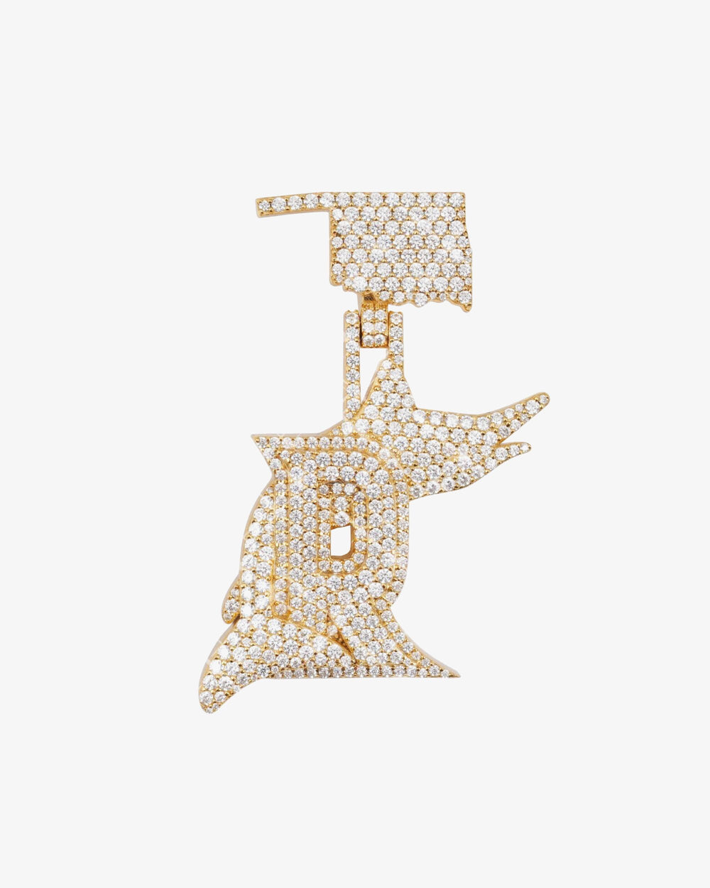 custom moissanite oklahoma r letter pendant 14k gold ICECARTEL