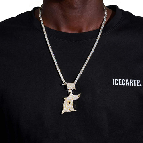 custom moissanite oklahoma r letter pendant 14k gold ICECARTEL model