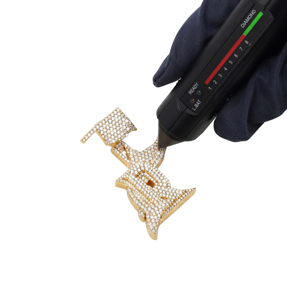 custom moissanite oklahoma r letter pendant 14k gold ICECARTEL test