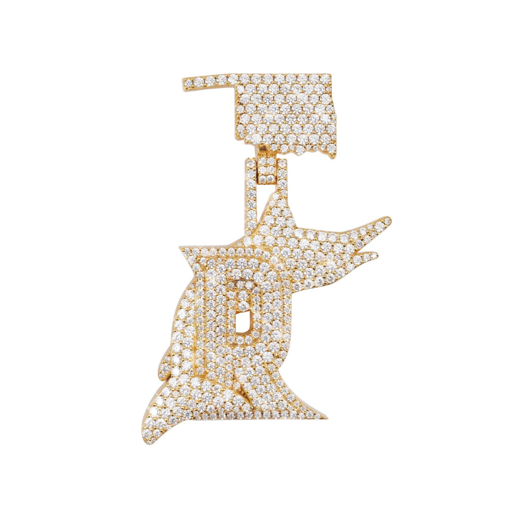 custom moissanite oklahoma r letter pendant 14k gold ICECARTEL