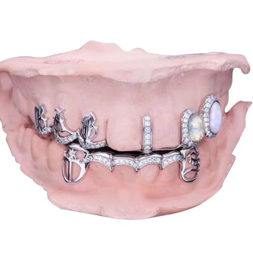 Custom Moissanite Opal Grillz Front