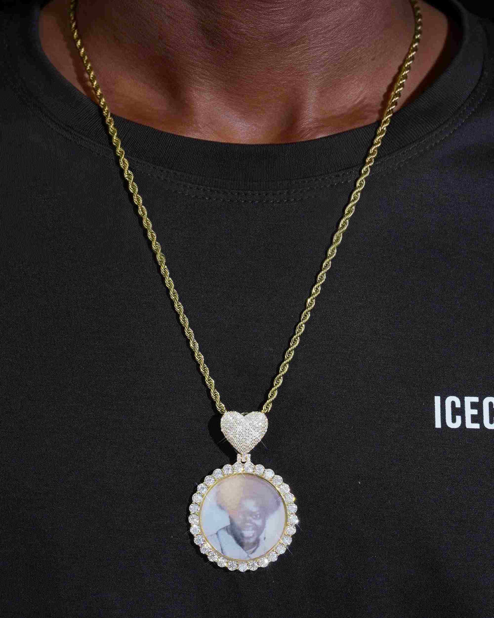 Custom Moissanite Photo Pendant 14K Gold - Yellow Gold